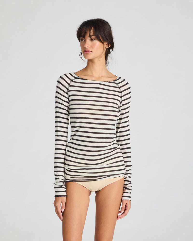 GAI+LISVA Amalie Wool Top Top 196 Reverse Dark Grey Stripe