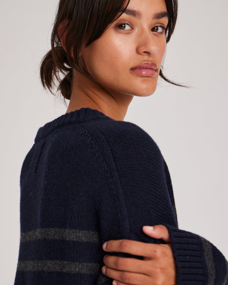 GAI+LISVA Barbera Stripe Lambswool Jumper Knit 137 Midnight Blue / Dark Grey Stripe