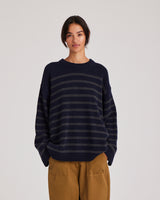 GAI+LISVA Barbera Stripe Lambswool Jumper Knit 137 Midnight Blue / Dark Grey Stripe