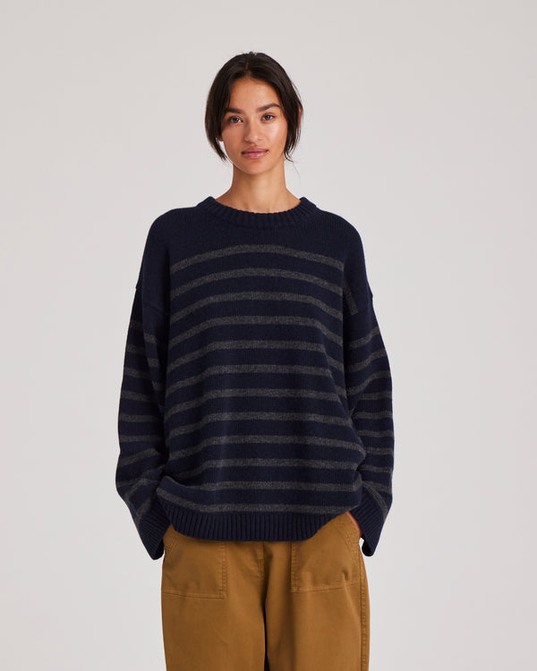 GAI+LISVA Barbera Stripe Lambswool Jumper Knit 137 Midnight Blue / Dark Grey Stripe