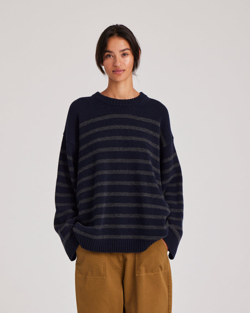 GAI+LISVA Barbera Stripe Lambswool Jumper Knit 137 Midnight Blue / Dark Grey Stripe