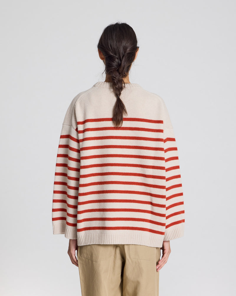 GAI+LISVA Barbera Stripe Lambswool Jumper Knit 142 Island Fossil / Raspberry