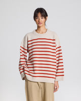 GAI+LISVA Barbera Stripe Lambswool Jumper Knit 142 Island Fossil / Raspberry