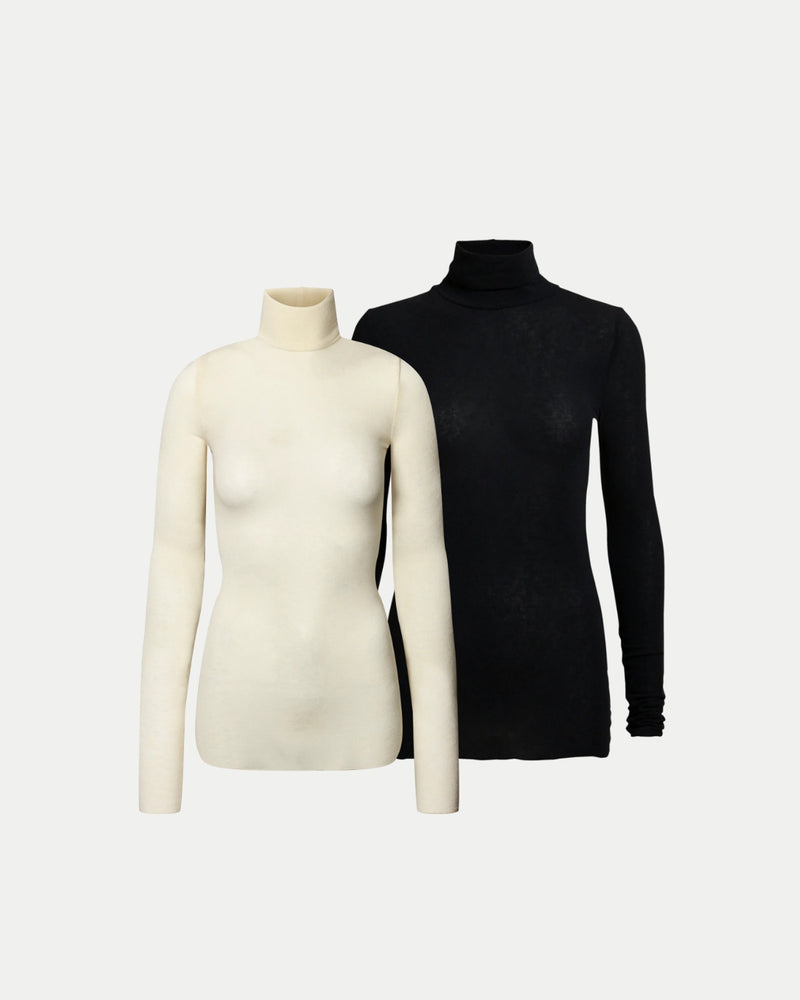 FOREVER BASIC PACK - ANNA WOOL TURTLENECK - BLACK & OFF WHITE